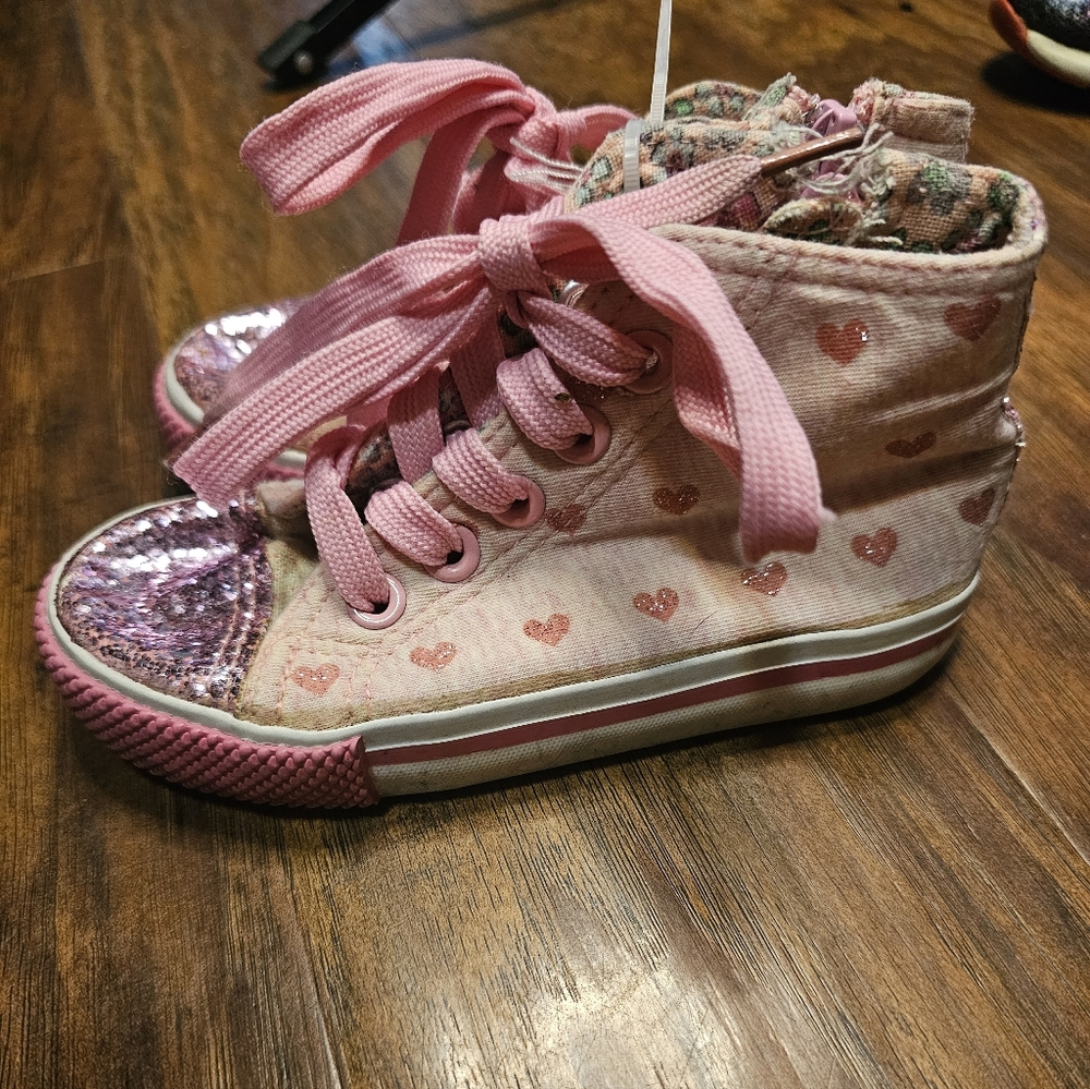 Pink Heart Kids High-Top Sneakers